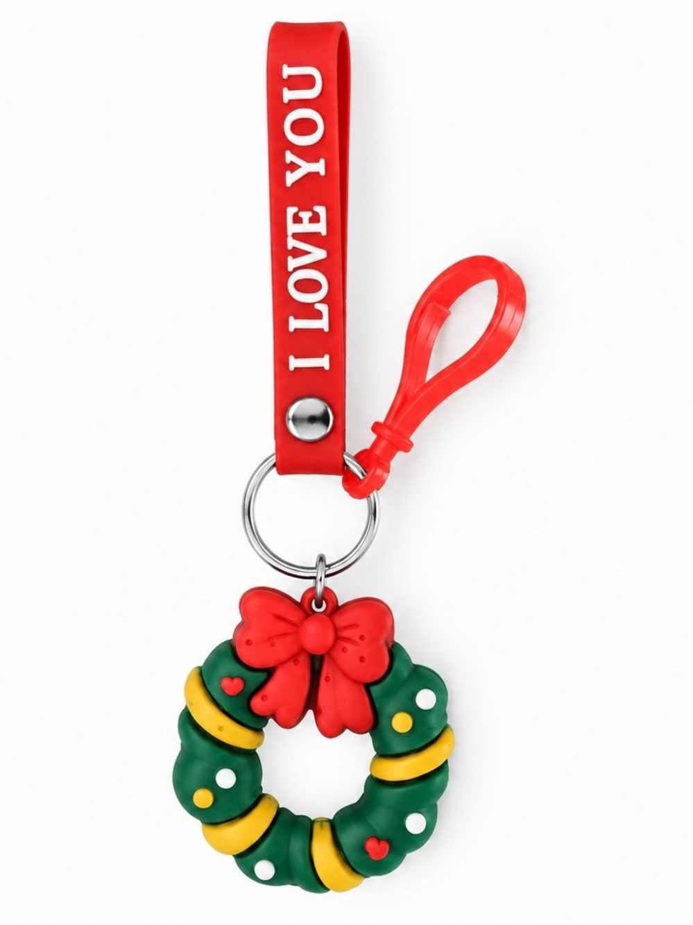 Decorated Wreath Rubber Red Bow Coquette Girl 6" Keychain Key Bag Charm